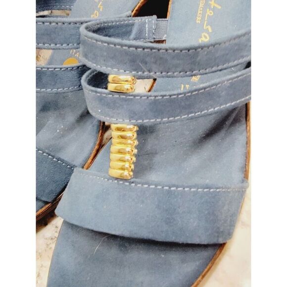 Contessa 8M Blue Suede Slip On Sandals 3" Heels US 8 EU 39 UK 5 - Picture 4 of 11